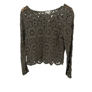NWT Ultra Pink Crochet Sweater Women M Olive Green Cotton Boho Festival Hippie